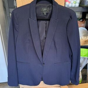J Crew Navy One Button Bi-stretch Cotton Blazer